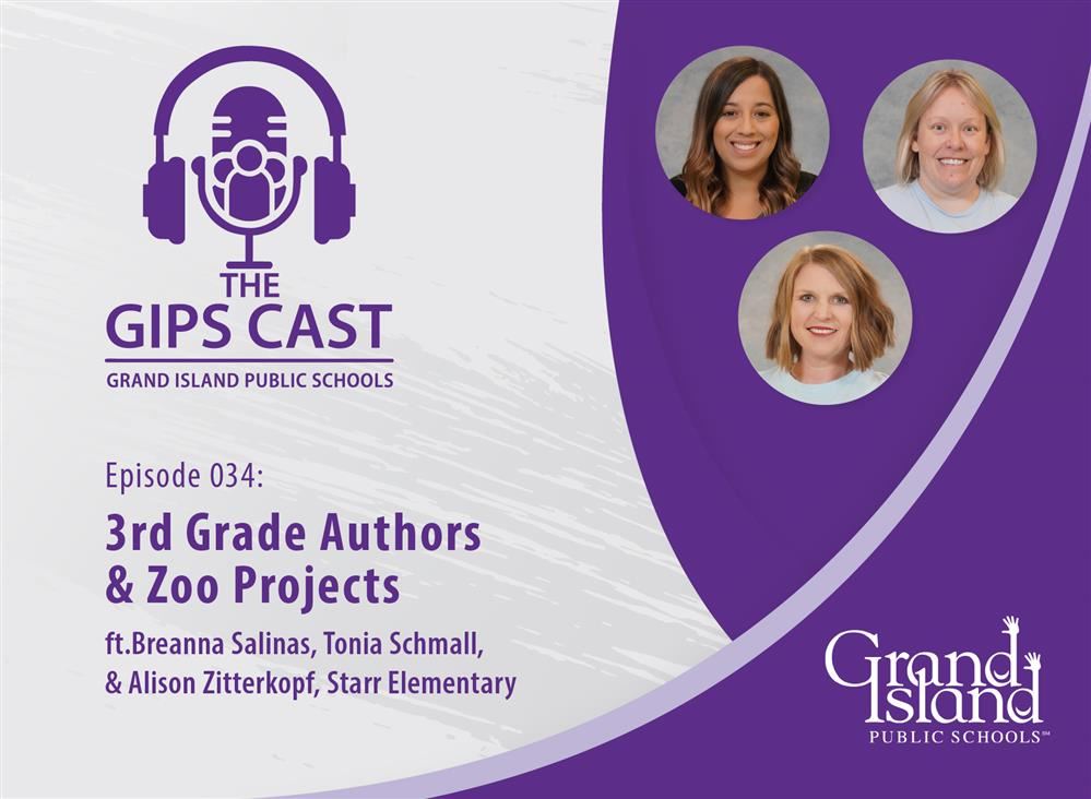 GIPS Cast podcast graphic with headshots of Mrs. Salinas, Ms. Zitterkopf, & Mrs. Schmall